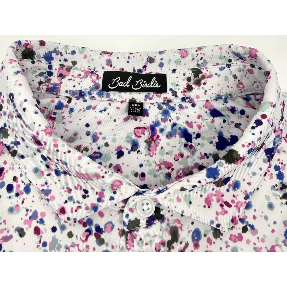 Bad Birdie Polo Shirt Men 2XL White Paint Splatter Golf Performance Stretch - Picture 8 of 11